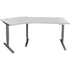 Schäfer Shop Genius Winkelschreibtisch AERO FLEX, elektrisch höhenverstellbar, 135° Winkel links, B 2165 mm, lichtgrau/anthrazit + Memorypanel