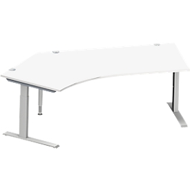 Schäfer Shop Genius Winkelschreibtisch MODENA FLEX 135°, Ansatz links, C-Fuß-Rechteckrohr, B 2165 mm, weiß/weiß