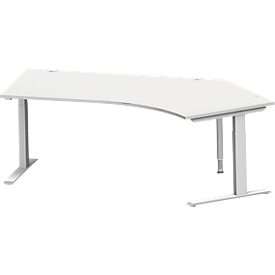 Schäfer Shop Genius Winkelschreibtisch MODENA FLEX 135°, Ansatz rechts, C-Fuß-Rechteckrohr, B 2165 mm, lichtgrau