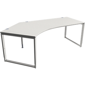 Schäfer Shop Genius Winkelschreibtisch MODENA FLEX, 135°, Bügelfuß, Ansatz links, B, B 2165 mm, lichtgrau