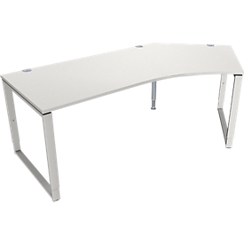 Schäfer Shop Genius Winkelschreibtisch MODENA FLEX, 135°, Bügelfuss, Ansatz rechts, B, B 2165 mm, lichtgrau