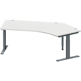 Schäfer Shop Genius Winkelschreibtisch MODENA FLEX, 135° Winkel rechts, T-Fuß Rechteckrohr, B 2165 x T 800/800 x H 650-850 mm, lichtgrau/anthrazit