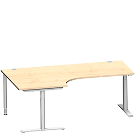 Schäfer Shop Genius Winkelschreibtisch MODENA FLEX 90°, Ansatz links, T-Fuß-Rundrohr, B 2000 mm, ahorn/weiß