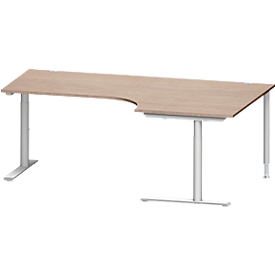 Schäfer Shop Genius Winkelschreibtisch MODENA FLEX 90°, Ansatz rechts, C-Fuß-Rundrohr, B 2000 mm,Eiche-Dekor/weißalu