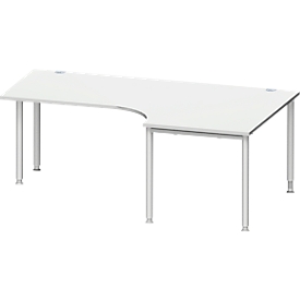 Schäfer Shop Genius Winkelschreibtisch MODENA FLEX 90°, Ansatz rechts, einseitig, verkürzte Seitenteile, 4-Fuß-Rundrohr, lichtgrau/weißaluminium