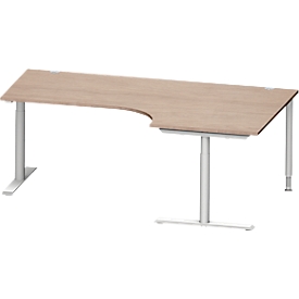 Schäfer Shop Genius Winkelschreibtisch MODENA FLEX 90°, Ansatz rechts, T-Fuß-Rundrohr, B 2000 mm, Eiche-Dekor/weißalu