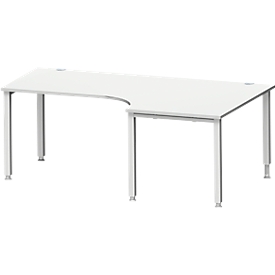 Schäfer Shop Genius Winkelschreibtisch MODENA FLEX 90°, Ansatz rechts, T-Fuß-Rundrohr, B 2000 mm, lichtgrau