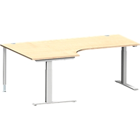 Schäfer Shop Genius Winkelschreibtisch MODENA FLEX 90°, C-Fuß-Rechteckrohr, B 2000 mm, Ansatz links, Ahorn/weißalu