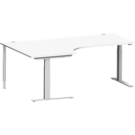 Schäfer Shop Genius Winkelschreibtisch MODENA FLEX 90°, C-Fuss-Rechteckrohr, B 2000 mm, Ansatz links, weiss/weissalu