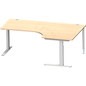 Schäfer Shop Genius Winkelschreibtisch MODENA FLEX 90°, C-Fuss-Rechteckrohr, B 2000 mm, Ansatz rechts, Ahorn/weissalu