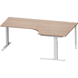 Schäfer Shop Genius Winkelschreibtisch MODENA FLEX 90°, C-Fuß-Rechteckrohr, B 2000 mm, Ansatz rechts, Eiche-Dekor/weißalu