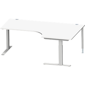 Schäfer Shop Genius Winkelschreibtisch MODENA FLEX 90°, C-Fuß-Rechteckrohr, B 2000 mm, Ansatz rechts, weiß/weißalu