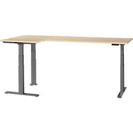 Schäfer Shop Genius Winkelschreibtisch Modena Flex, elektrisch höhenverstellbar, 90° Winkel beidseitig, B 2000 x T 1600 mm, Ahorn/anthrazit