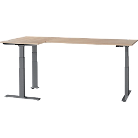Schäfer Shop Genius Winkelschreibtisch Modena Flex, elektrisch höhenverstellbar, 90° Winkel beidseitig, B 2000 x T 1600 mm, Eiche/anthrazit