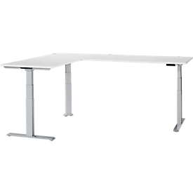 Schäfer Shop Genius Winkelschreibtisch Modena Flex, elektrisch höhenverstellbar, 90° Winkel beidseitig, B 2000 x T 2400 mm, weiß/weißaluminium