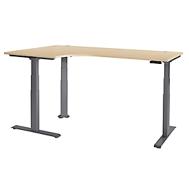 Schäfer Shop Genius Winkelschreibtisch Modena Flex, elektrisch höhenverstellbar, 90° Winkel, T-Fuß, B 2000 mm, Ahorn/anthrazit