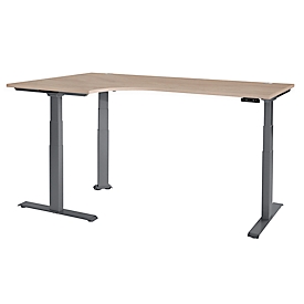Schäfer Shop Genius Winkelschreibtisch Modena Flex, elektrisch höhenverstellbar, 90° Winkel, T-Fuß, B 2000 mm, Eiche/anthrazit