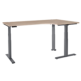 Schäfer Shop Genius Winkelschreibtisch Modena Flex, elektrisch höhenverstellbar, 90° Winkel, T-Fuß, B 2000 mm, Eiche/anthrazit