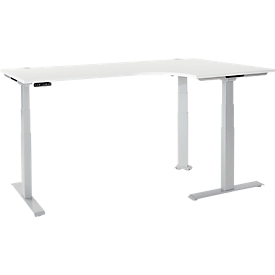 Schäfer Shop Genius Winkelschreibtisch Modena Flex, elektrisch höhenverstellbar, 90° Winkel, T-Fuss, B 2000 mm, weiss/weissalu