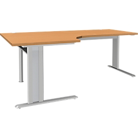 Schäfer Shop Genius Winkelschreibtisch PLANOVA ERGOSTYLE, elektrisch höhenverstellbar, 90° Winkel links, C-Fuß, B 2000 mm, Buche/weißalu 