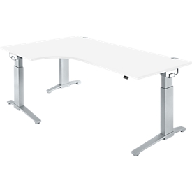 Schäfer Shop Genius Winkelschreibtisch PLANOVA ERGOSTYLE, elektrisch höhenverstellbar, 90° Winkel links, C-Fuß, B 2000 mm, weiß/weißalu