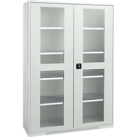 Schäfer Shop Genius zware werkkast FS, plaatstaal, met kijkvenster, ventilatiegaten, B 1343 x D 620 x H 1950 mm, 5 OH, tot 750 kg, lichtgrijs/lichtgrijstgrijs