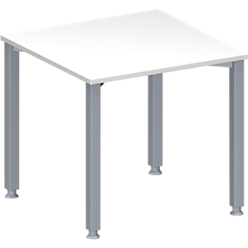Schäfer Shop Mesa de conferencias Genius MODENA FLEX, cuadrada, tubo cuadrado de 4 patas, An 800 x P 800 x Al 720-840 mm, aluminio blanco/blanco RAL 9006