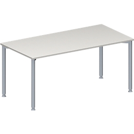 Schäfer Shop Mesa de conferencias Genius, rectangular, tubo redondo de 4 patas, An 1600 x F 800 x Al 720-840 mm, aluminio gris claro/blanco RAL 9006