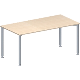 Schäfer Shop Mesa de conferencias Genius, rectangular, tubo redondo de 4 patas, An 1600 x F 800 x Al 720-840 mm, arce/aluminio blanco RAL 9006