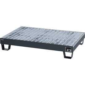 Schäfer Shop Pure 60-3/M sump tray, for 6 x 60-litre drums, with galvanized grating, L 1300 x W 800 x D 205 mm, can be driven under, steel, anthracite RAL 7016
