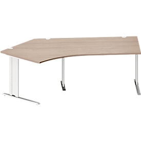 Schäfer Shop Pure angled desk PLANOVA BASIC, 135° angle left, C-foot, W 2165 x D 800/800 x H 717 mm, oak/white + cable duct