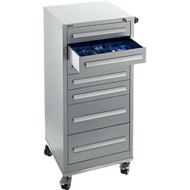Schäfer Shop Pure Armoire à tiroirs SFR 70, 7 tiroirs, L 544 x P 500 x H 1215 mm,avec roulettes, alu blanc RAL 9006 alu blanc RAL 9006