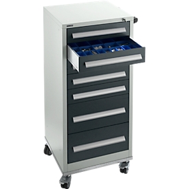 Schäfer Shop Pure Armoire à tiroirs SFR 70, 7 tiroirs, L 544 x P 500 x H 1215 mm, avec roulettes, gris clair RAL 7035/gris anthracite RAL 7016