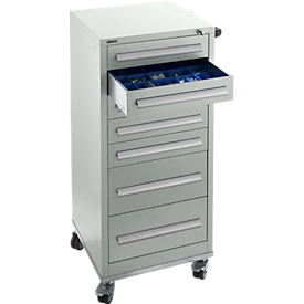 Schäfer Shop Pure Armoire à tiroirs SFR 70, 7 tiroirs, L 544 x P 500 x H 1215 mm, avec roulettes, gris clair RAL 7035/gris clair RAL 7035