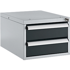 Schäfer Shop Pure Bloc-tiroirs 411, pour tables de travail AST31, montage à gauche/à droite, 2 tiroirs, verrouillable, jusqu'à 50 kg, acier, blanc-aluminium/anthracite