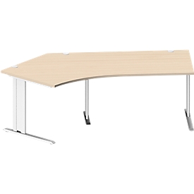 Schäfer Shop Pure Bureau d'angle PLANOVA BASIC, angle 135° gauche, pied en C, L 2165 x P 800/800 x H 717 mm, érable/blanc + passage de câbles