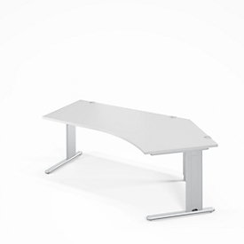 Schäfer Shop Pure Bureau d'angle PLANOVA BASIC, angle de 135° à droite, pied en C, L 2165 x P 800/800 x H 717 mm, blanc/alu blanc + passage de câbles