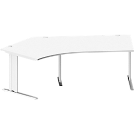Schäfer Shop Pure Bureau d'angle PLANOVA BASIC, angle de 135° à gauche, pied en C, L 2165 x P 800/800 x H 717 mm, blanc + passage de câbles