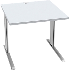 Schäfer Shop Pure Bureau PLANOVA BASIC, carré, pied en C, L 800 x P 800 x H 717 mm, gris clair/aluminium blanc + passage de câbles