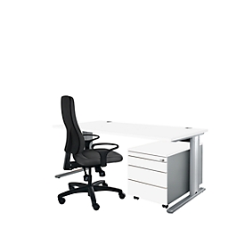Schäfer Shop Pure Bureau Planova Basic et caisson mobile 1233, blanc/alu blanc 
