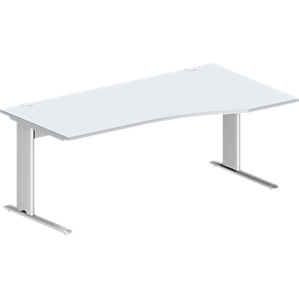 Schäfer Shop Pure Bureau PLANOVA BASIC, forme libre, approche à droite, pied en C, L 1800 x P 1000/800 x H 717 mm, gris clair/blanc + passage de câbles