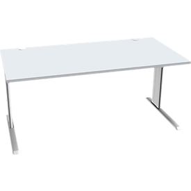 Schäfer Shop Pure Bureau PLANOVA BASIC, rectangulaire, pied en C, L 1600 x P 800 x H 717 mm, gris clair/blanc + passage de câbles