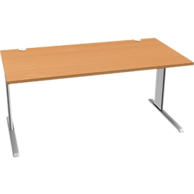 Schäfer Shop Pure Bureau PLANOVA BASIC, rectangulaire, pied en C, L 1600 x P 800 x H 717 mm, hêtre/aluminium blanc + passage de câbles
