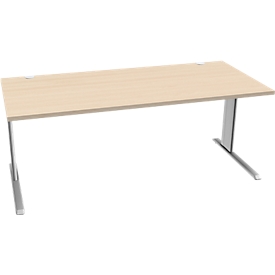 Schäfer Shop Pure Bureau PLANOVA BASIC, rectangulaire, pied en C, L 1800 x P 800 x H 717 mm, érable/aluminium blanc + passage de câbles