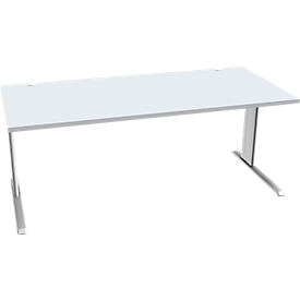 Schäfer Shop Pure Bureau PLANOVA BASIC, rectangulaire, pied en C, L 1800 x P 800 x H 717 mm, gris clair/blanc + passage de câbles