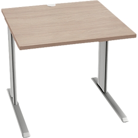 Schäfer Shop Pure Bureau PLANOVA BASIC, rectangulaire, pied en C, L 800 x P 800 x H 717 mm, chêne/aluminium blanc + passage de câbles
