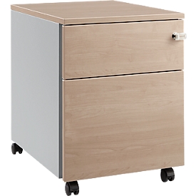 Schäfer Shop Pure Caisson mobile 36, corps en acier, façade en bois, roulettes verrouillables, L 435 x P 565 x H 567 mm, 1 tiroir, chêne/alu blanc