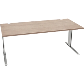 Schäfer Shop Pure Desk PLANOVA BASIC, rechthoekig, C-voet, B 1800 x D 800 x H 717 mm, eiken/wit aluminium + kabelgoot