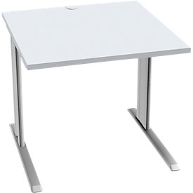 Schäfer Shop Pure Desk PLANOVA BASIC, vierkant, C-voet, B 800 x D 800 x H 717 mm, aluminium lichtgrijs/wit + kabelgoot