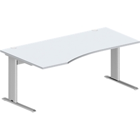 Schäfer Shop Pure Desk PLANOVA BASIC, vrijstaand, aanbouw links, C-poot, B 1800 x D 1000/800 x H 717 mm, aluminium lichtgrijs/wit + kabelgoot